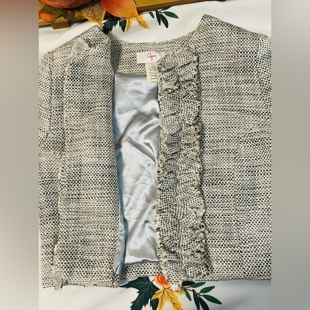 NWT Aqua Tweed Raunchy and Amp Ruffled Cropped Blazer Size Medium! - Picture 14 of 15